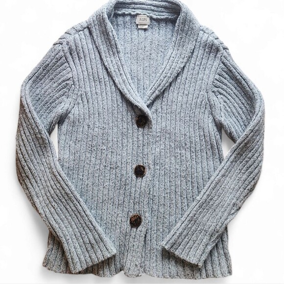 Vintage Alps brand women's cotton blend cardigan with wood buttons light blue L - Picture 1 of 8